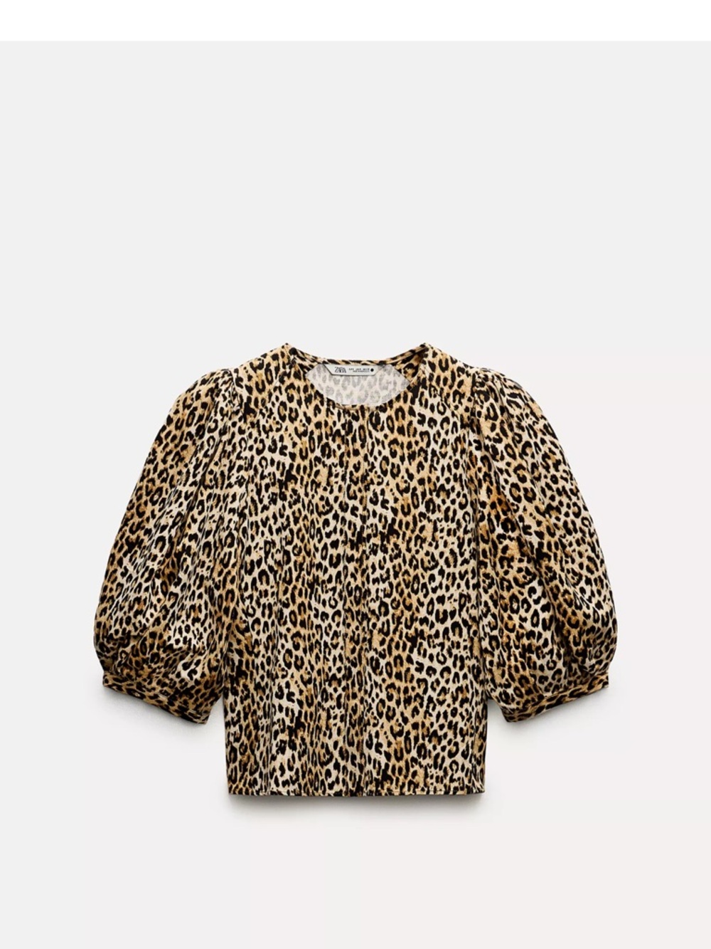 Zara Leopard Print Puff Sleeve Blouse - Tan, Black